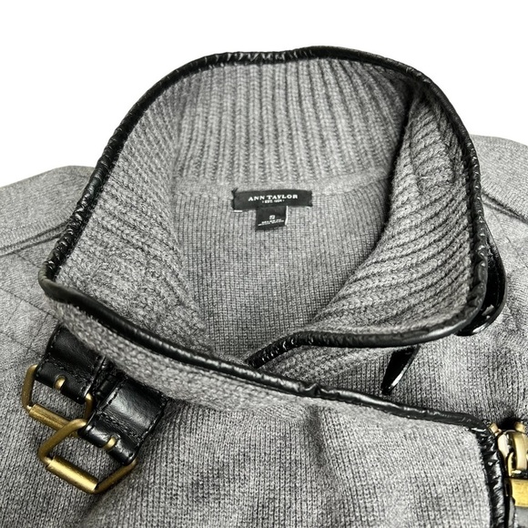 ANN TAYLOR Full Zip Buckle Collar Grey Wool Knit Moto Sweater Size S - Picture 5 of 16
